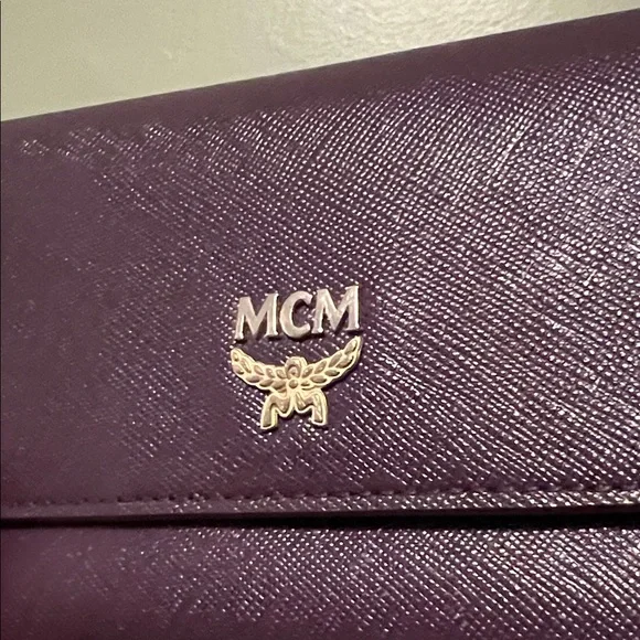 MCM Plum Dark Purple Leather Long Wallet with Two Tone Gold and Silver Logo - Picture 14 of 14